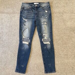 Kancan skinny jeans womens size 7/27 blue medium wash mid-rise distressed